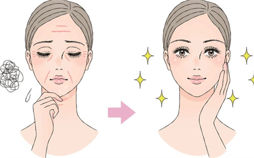 Animated before and after comparison showing anti-aging effects with visibly reduced wrinkles, firmer skin, and a youthful radiant complexion