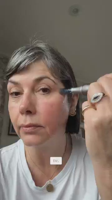 Step-by-step tutorial video showing how to use the Dr. Pen M8S microneedling device: prepare skin with cleanser and numbing cream, select needle depth and speed settings, glide pen across face at 90 degrees, and apply hyaluronic acid serum post-treatment for optimal results